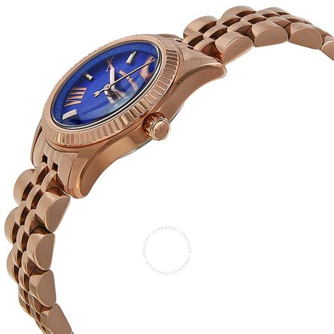 michael kors ladies lexington rose gold watch with blue dial